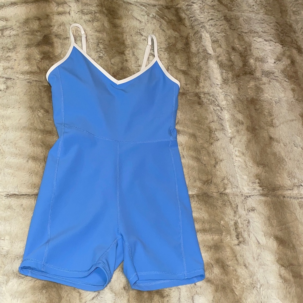 Blue Women's Sleeveless Romper with White Trim